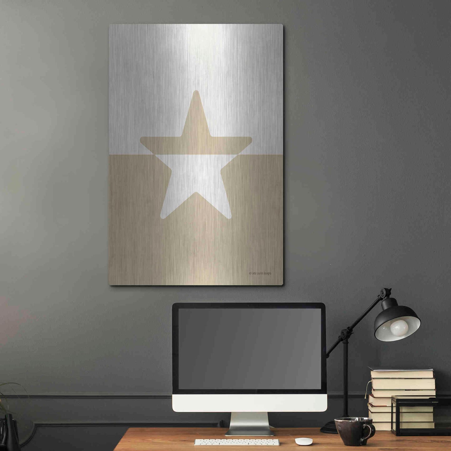 Luxe Metal Art 'Neutral Nursery Half Star    ' by Lady Louise Designs, Metal Wall Art,24x36
