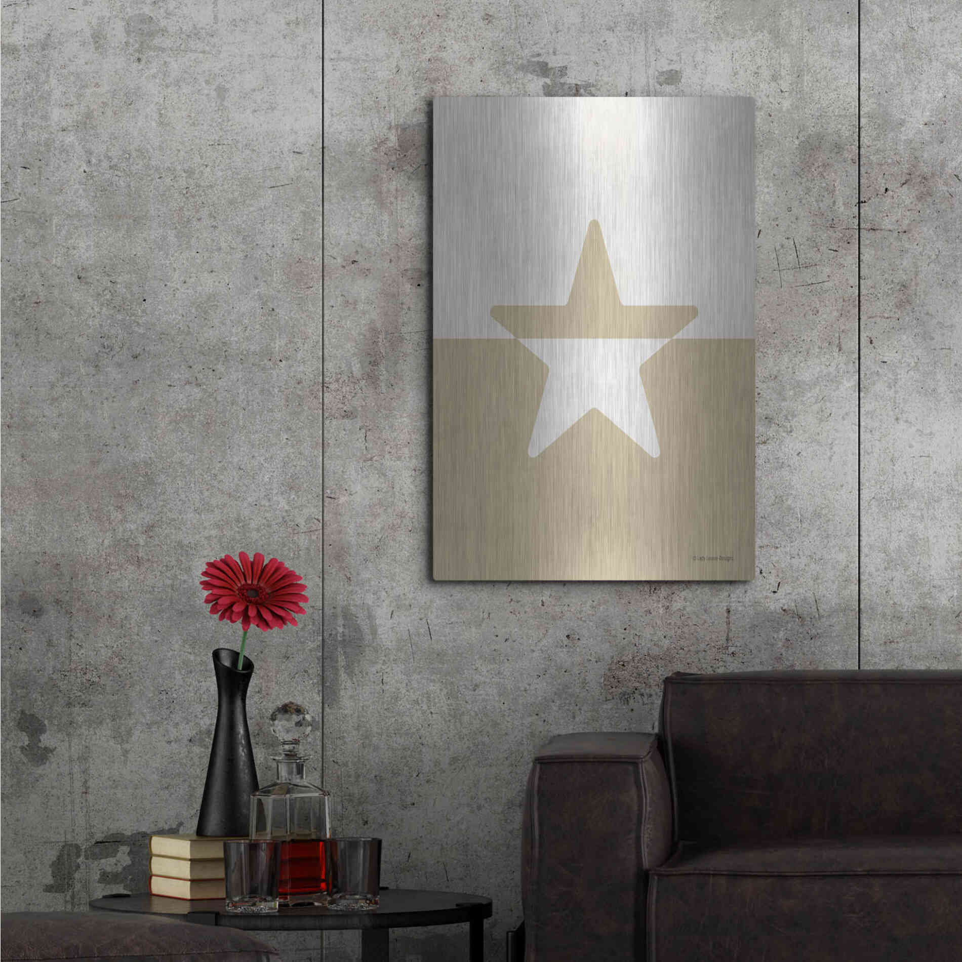 Luxe Metal Art 'Neutral Nursery Half Star    ' by Lady Louise Designs, Metal Wall Art,24x36