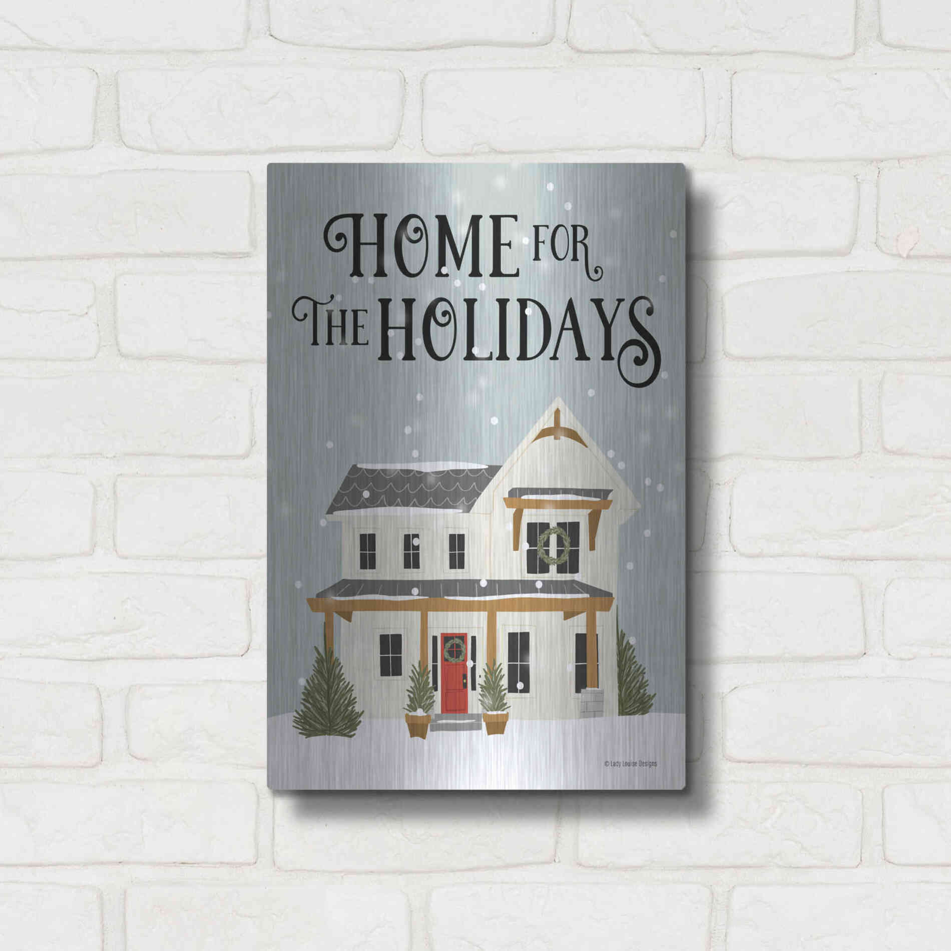 Luxe Metal Art 'Holiday House' by Lady Louise Designs, Metal Wall Art,12x16