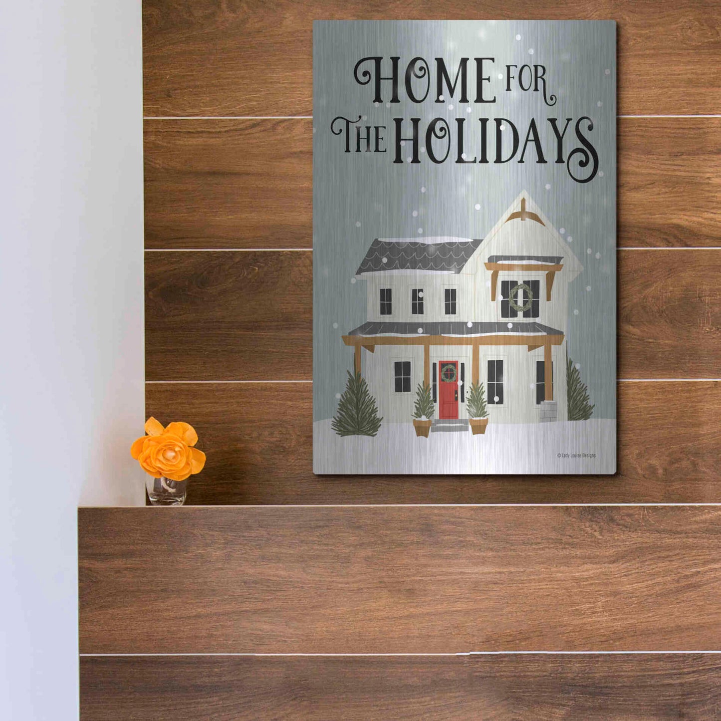 Luxe Metal Art 'Holiday House' by Lady Louise Designs, Metal Wall Art,12x16