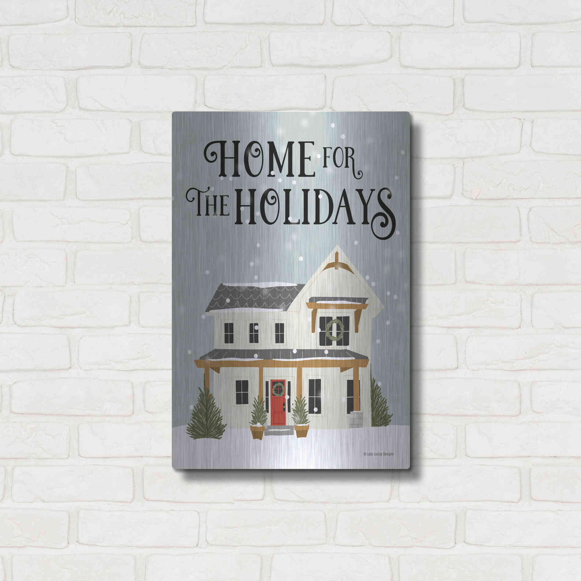 Luxe Metal Art 'Holiday House' by Lady Louise Designs, Metal Wall Art,16x24