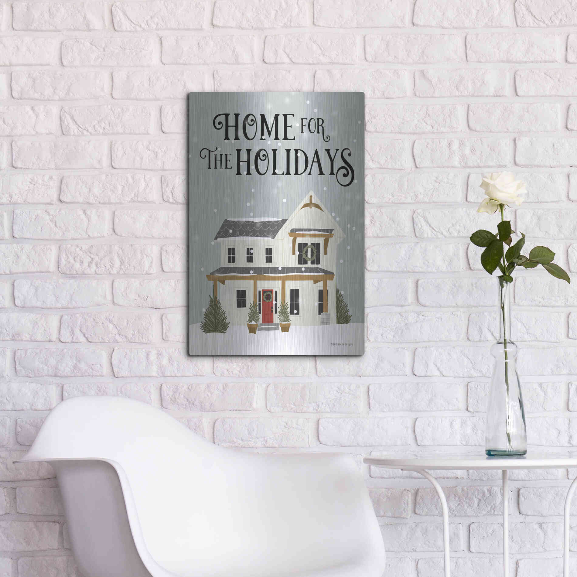 Luxe Metal Art 'Holiday House' by Lady Louise Designs, Metal Wall Art,16x24