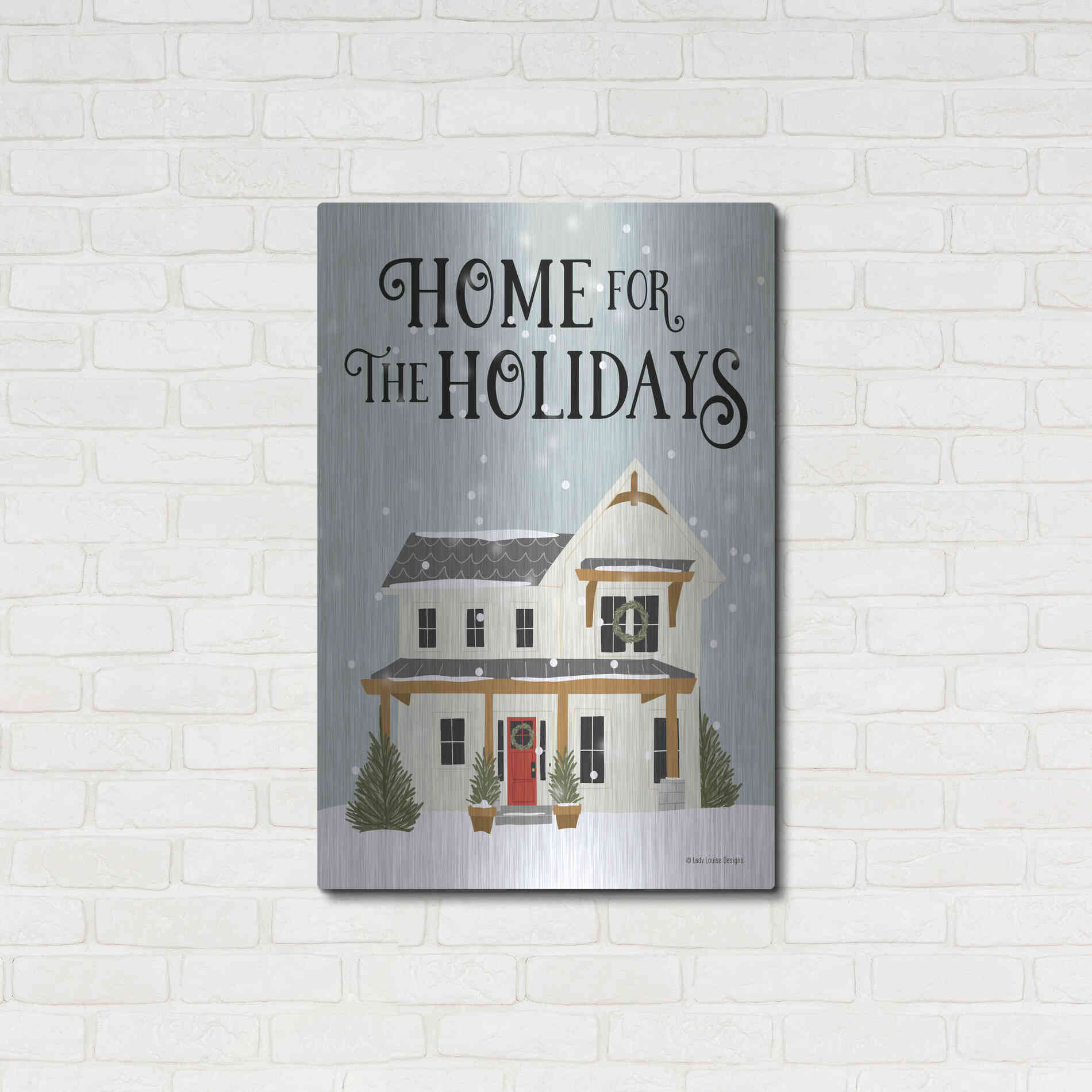 Luxe Metal Art 'Holiday House' by Lady Louise Designs, Metal Wall Art,24x36