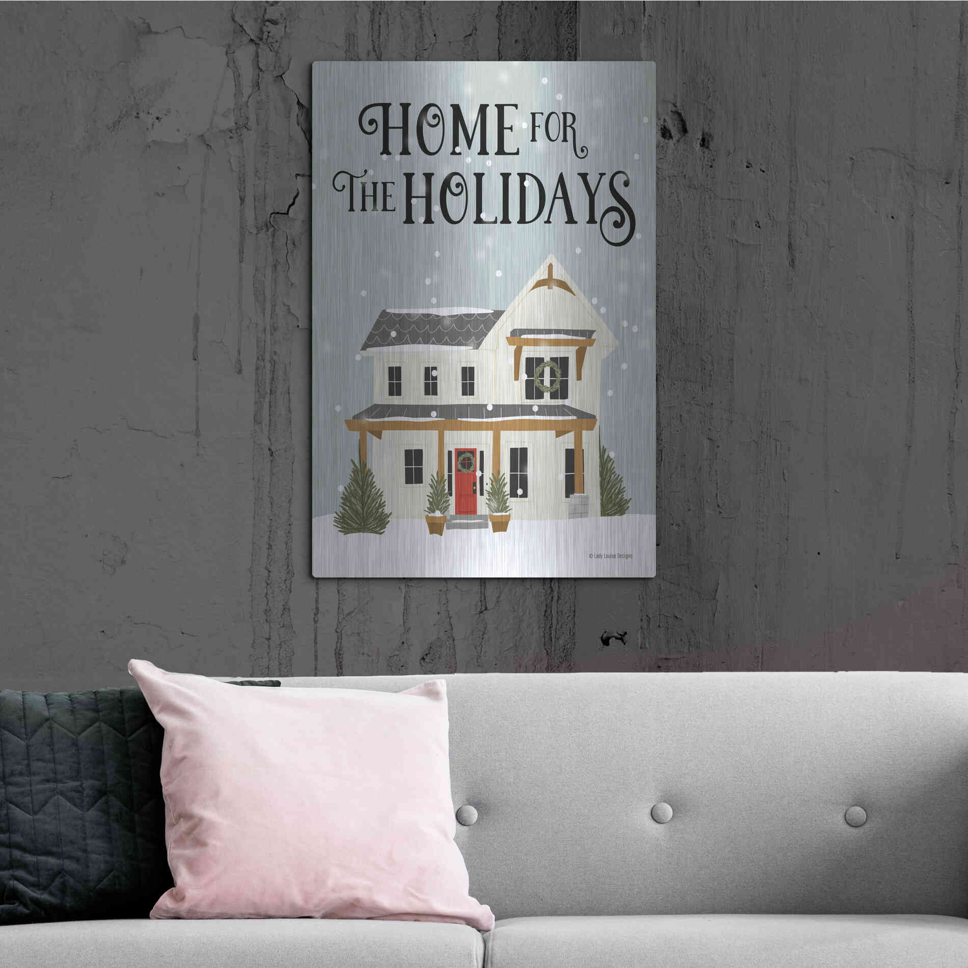 Luxe Metal Art 'Holiday House' by Lady Louise Designs, Metal Wall Art,24x36