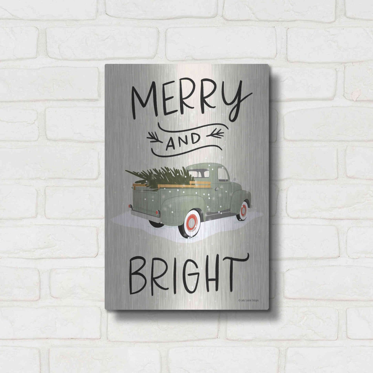 Luxe Metal Art 'Merry Truck' by Lady Louise Designs, Metal Wall Art,12x16