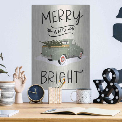 Luxe Metal Art 'Merry Truck' by Lady Louise Designs, Metal Wall Art,12x16