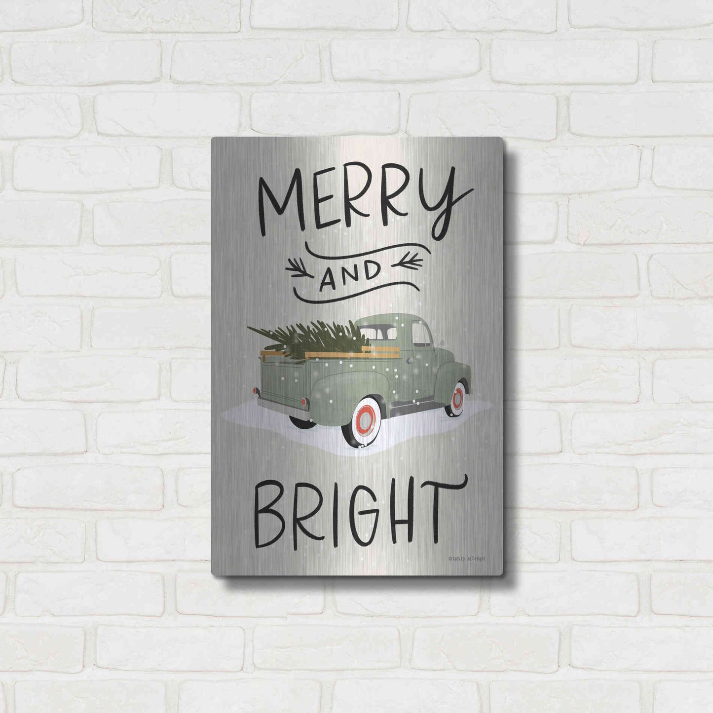 Luxe Metal Art 'Merry Truck' by Lady Louise Designs, Metal Wall Art,16x24