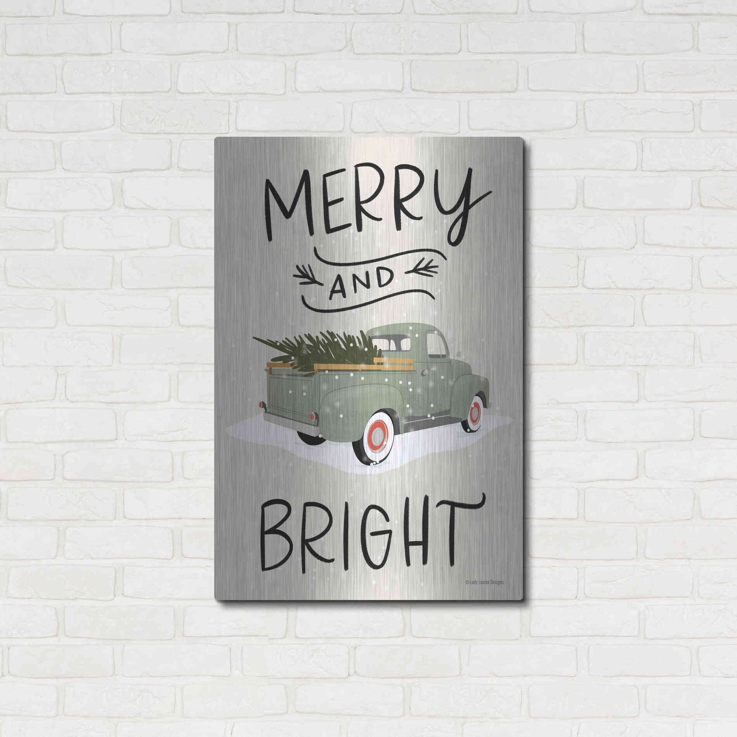 Luxe Metal Art 'Merry Truck' by Lady Louise Designs, Metal Wall Art,24x36