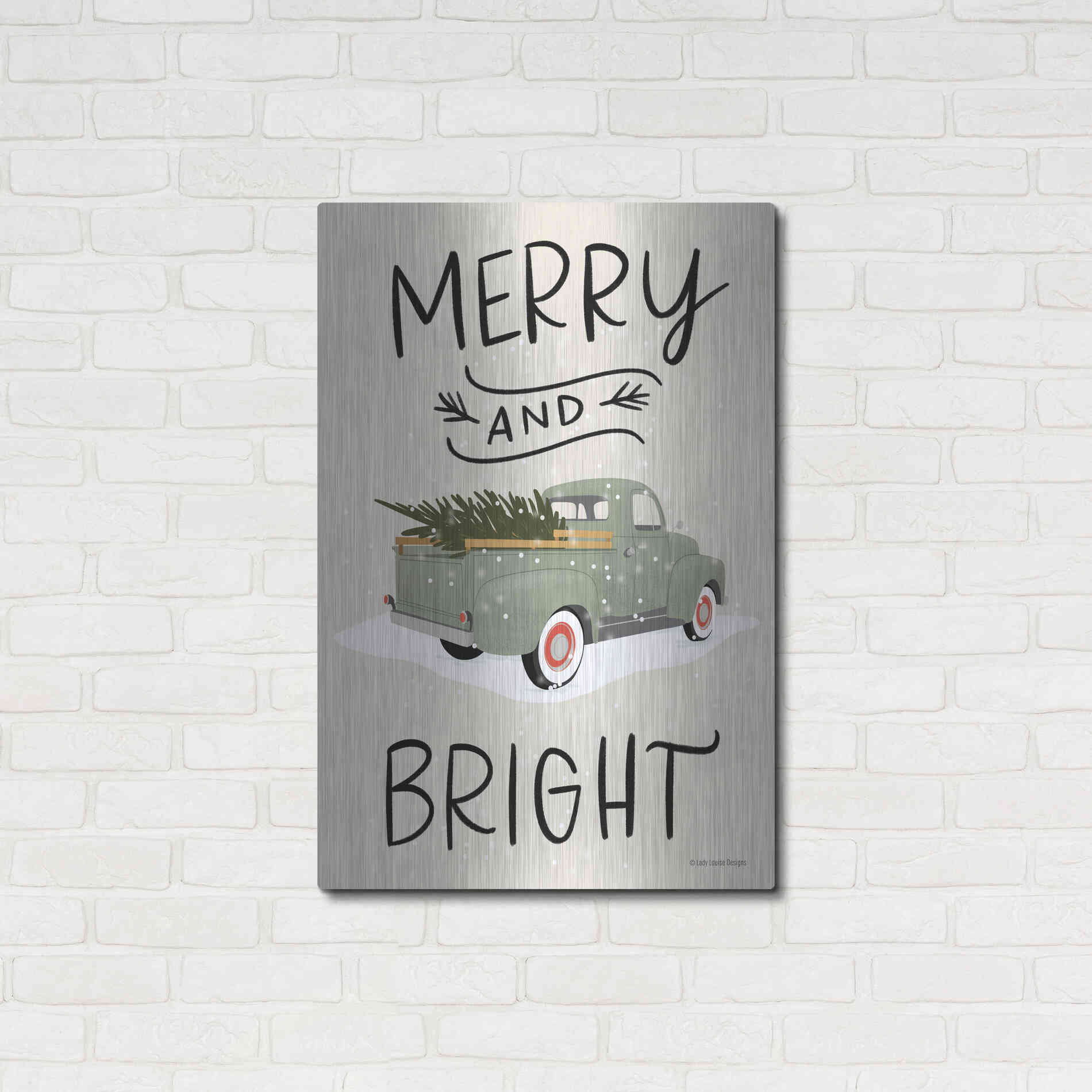 Luxe Metal Art 'Merry Truck' by Lady Louise Designs, Metal Wall Art,24x36