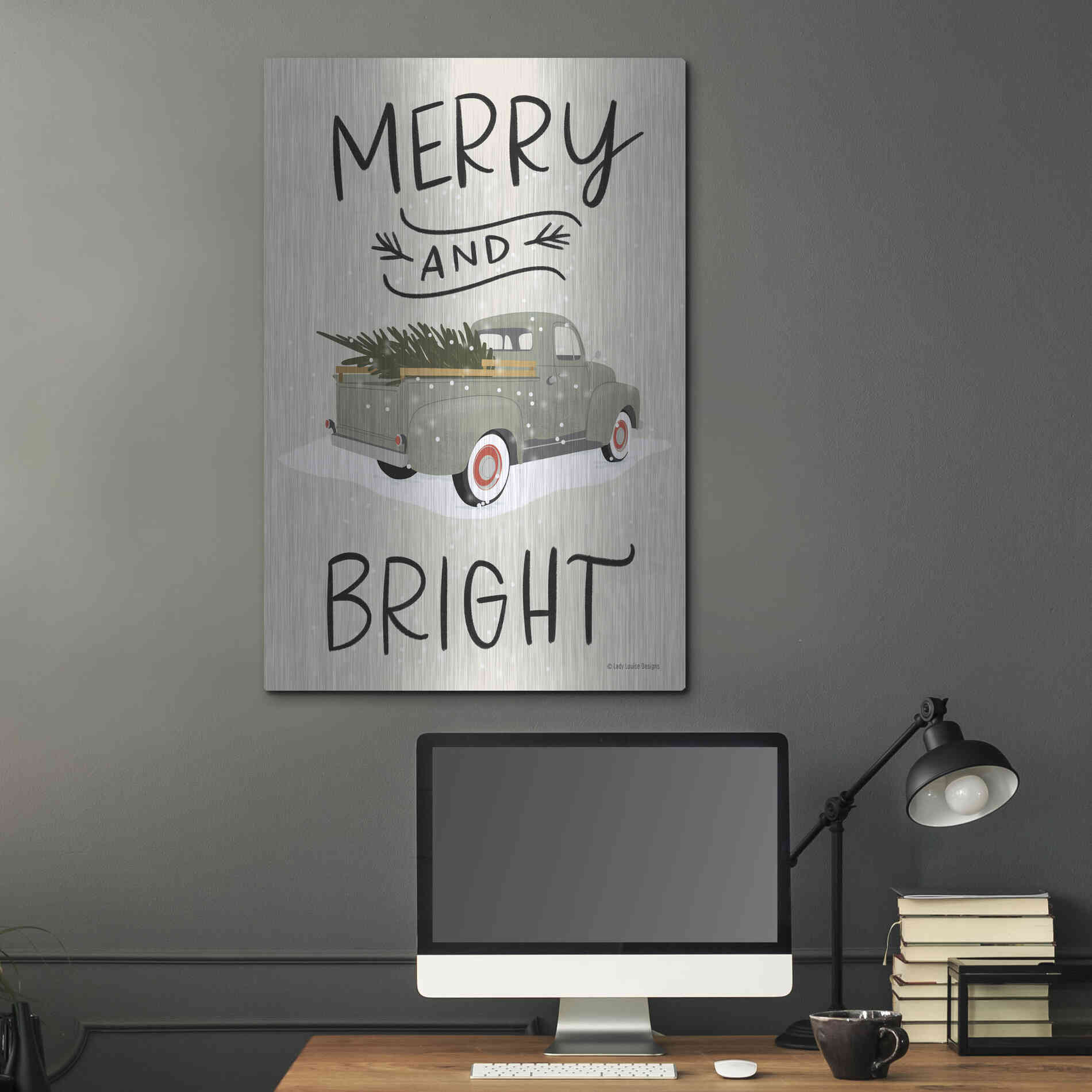 Luxe Metal Art 'Merry Truck' by Lady Louise Designs, Metal Wall Art,24x36