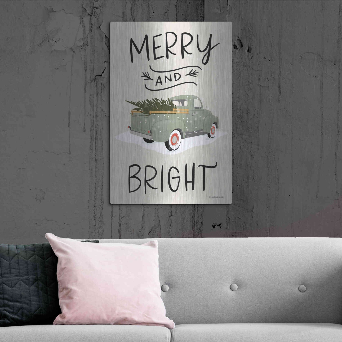 Luxe Metal Art 'Merry Truck' by Lady Louise Designs, Metal Wall Art,24x36