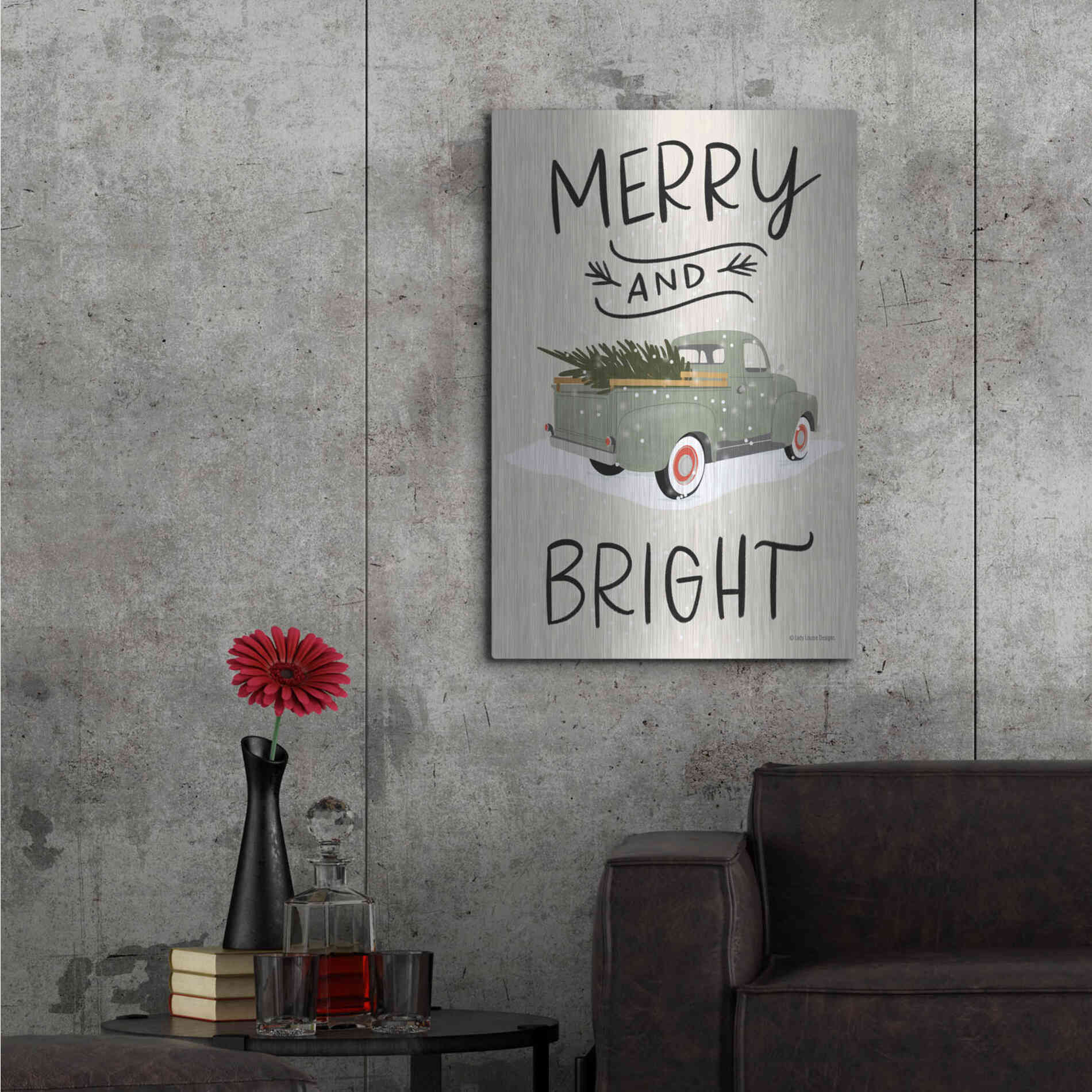 Luxe Metal Art 'Merry Truck' by Lady Louise Designs, Metal Wall Art,24x36