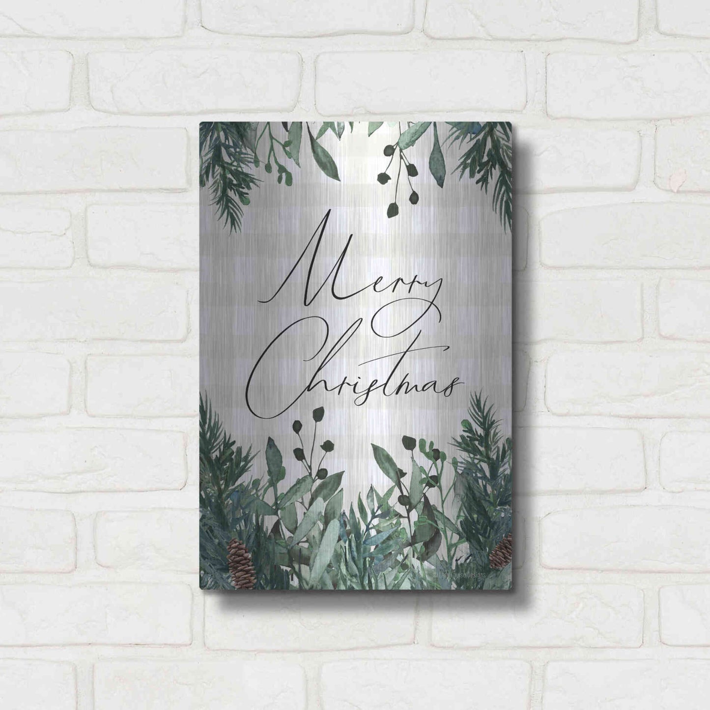 Luxe Metal Art 'Merry Christmas Plaid' by Lady Louise Designs, Metal Wall Art,12x16