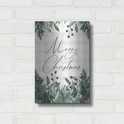 Luxe Metal Art 'Merry Christmas Plaid' by Lady Louise Designs, Metal Wall Art,12x16