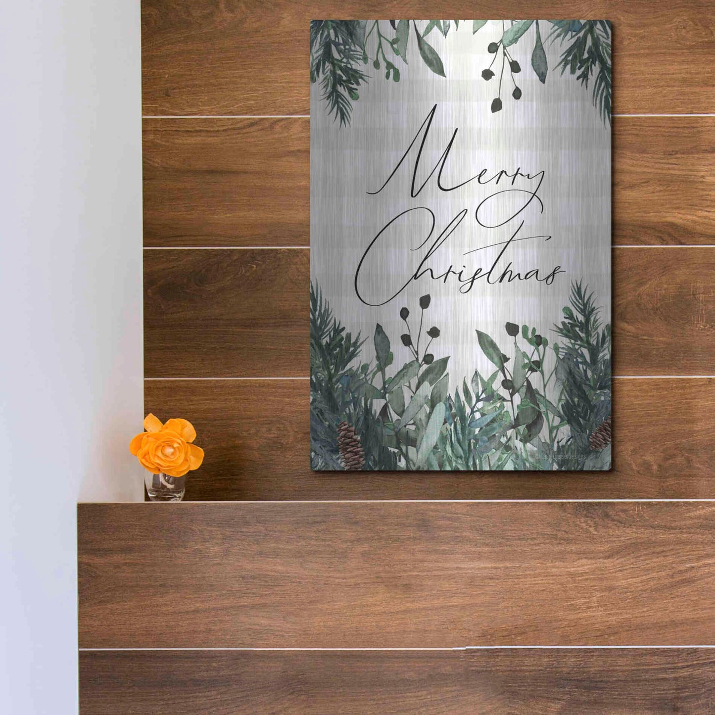 Luxe Metal Art 'Merry Christmas Plaid' by Lady Louise Designs, Metal Wall Art,12x16