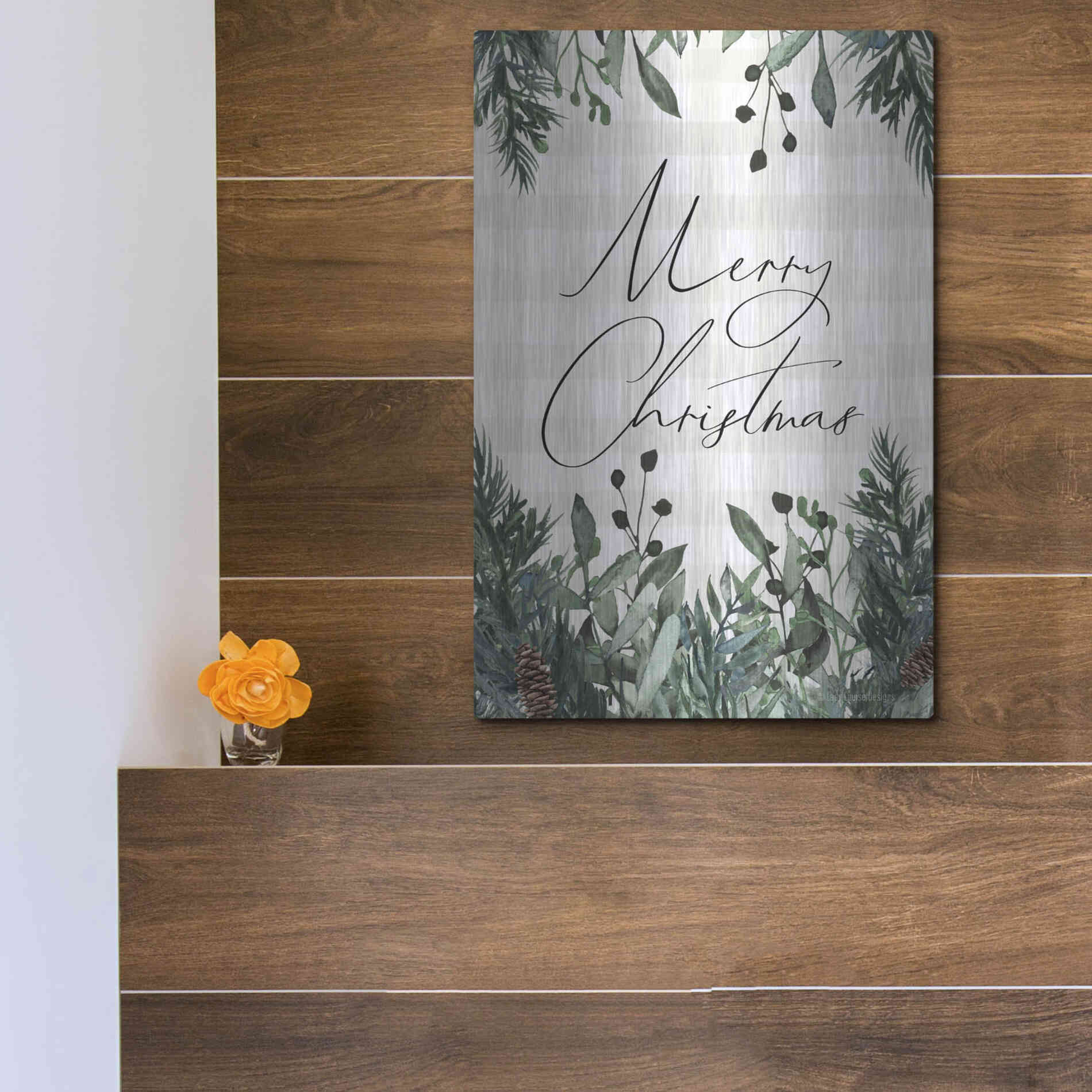 Luxe Metal Art 'Merry Christmas Plaid' by Lady Louise Designs, Metal Wall Art,12x16