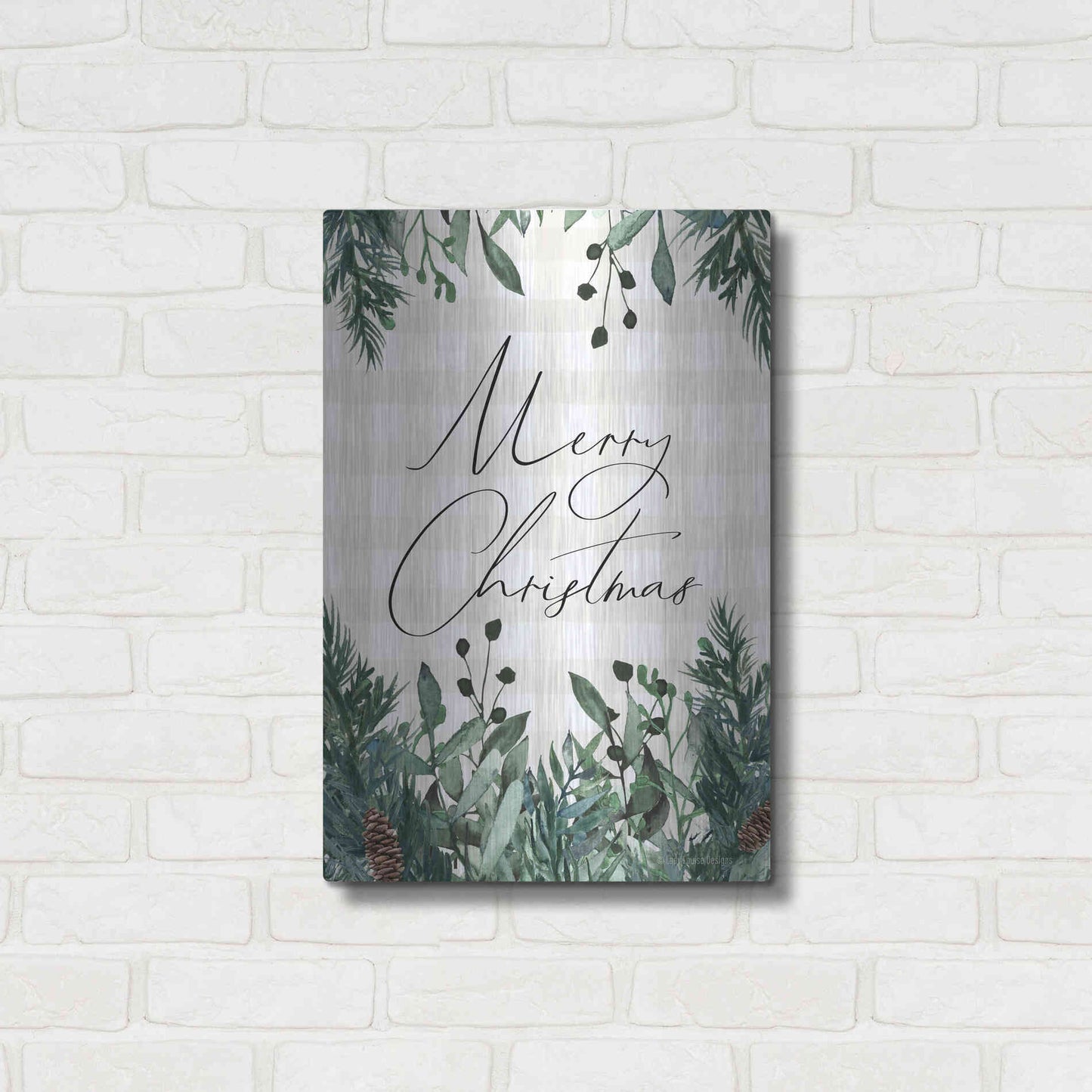 Luxe Metal Art 'Merry Christmas Plaid' by Lady Louise Designs, Metal Wall Art,16x24