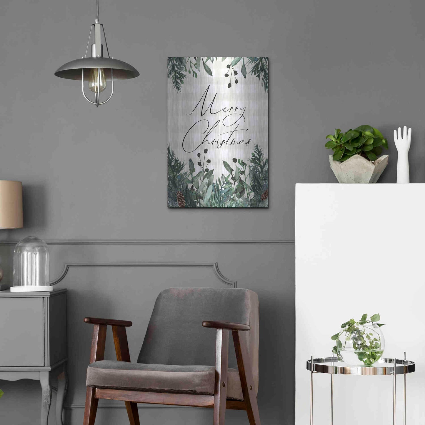 Luxe Metal Art 'Merry Christmas Plaid' by Lady Louise Designs, Metal Wall Art,16x24