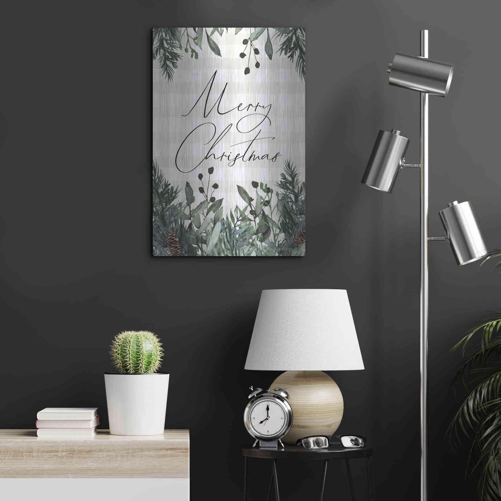 Luxe Metal Art 'Merry Christmas Plaid' by Lady Louise Designs, Metal Wall Art,16x24