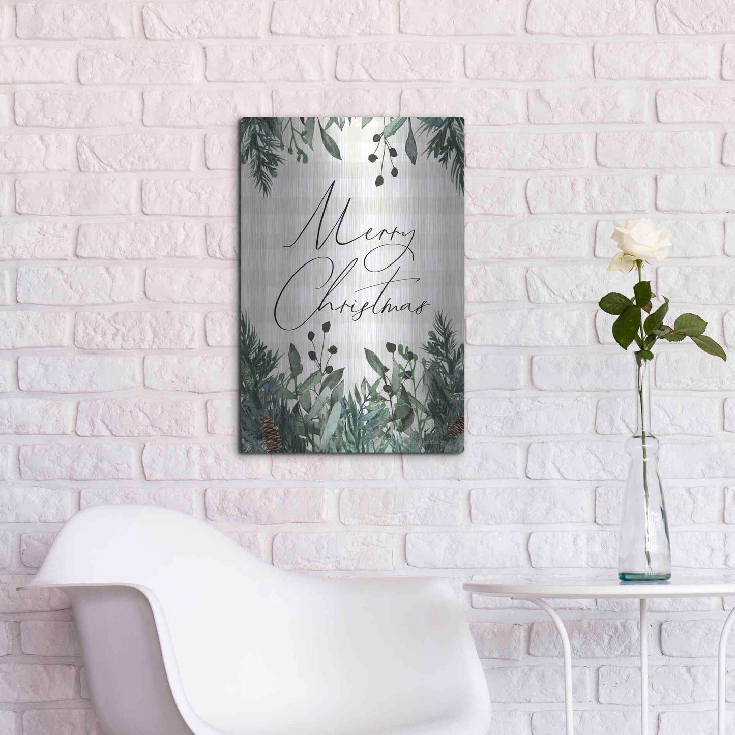 Luxe Metal Art 'Merry Christmas Plaid' by Lady Louise Designs, Metal Wall Art,16x24