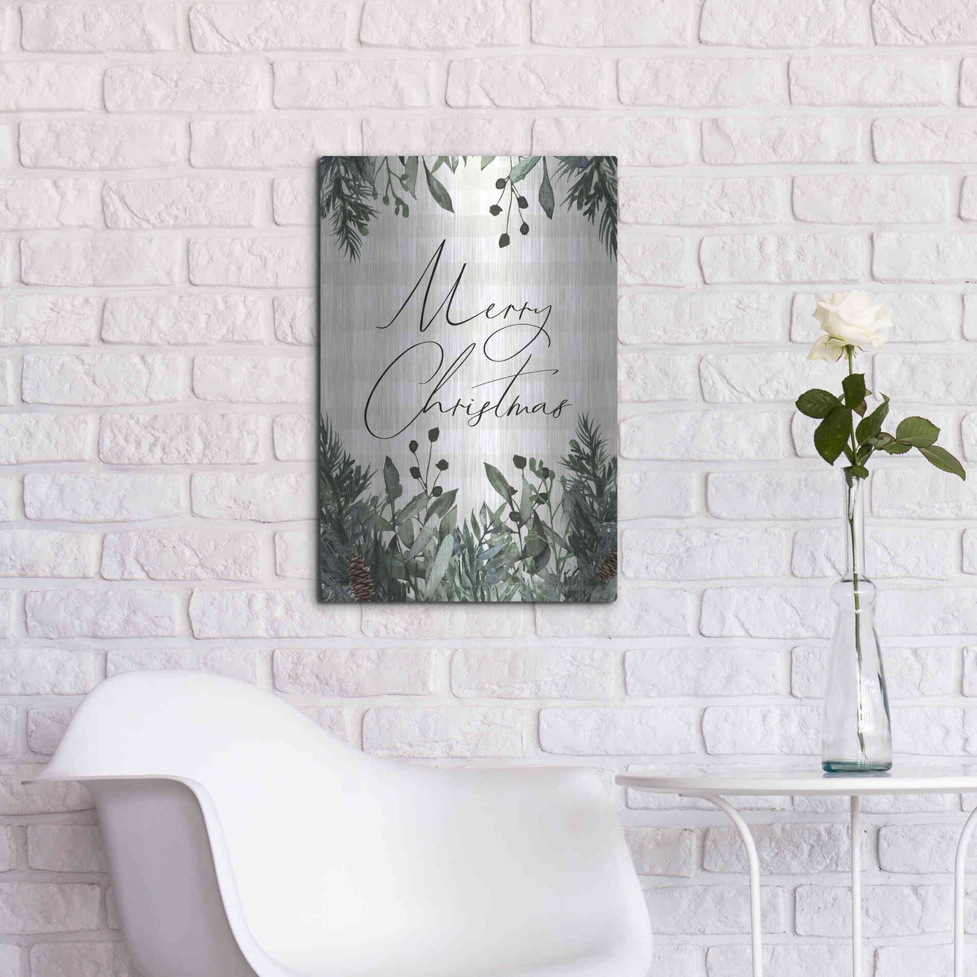 Luxe Metal Art 'Merry Christmas Plaid' by Lady Louise Designs, Metal Wall Art,16x24