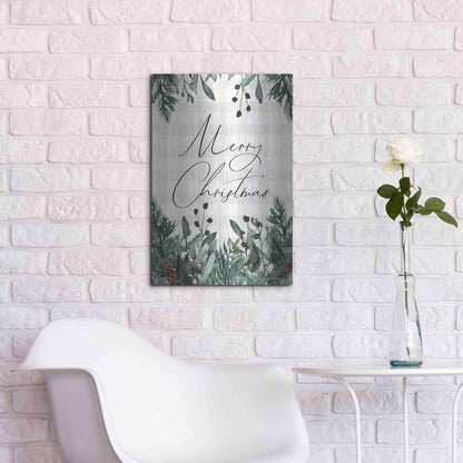 Luxe Metal Art 'Merry Christmas Plaid' by Lady Louise Designs, Metal Wall Art,16x24