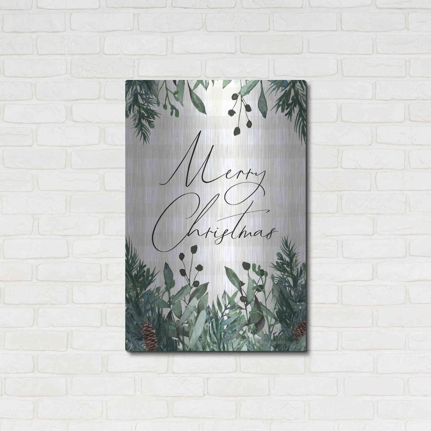 Luxe Metal Art 'Merry Christmas Plaid' by Lady Louise Designs, Metal Wall Art,24x36