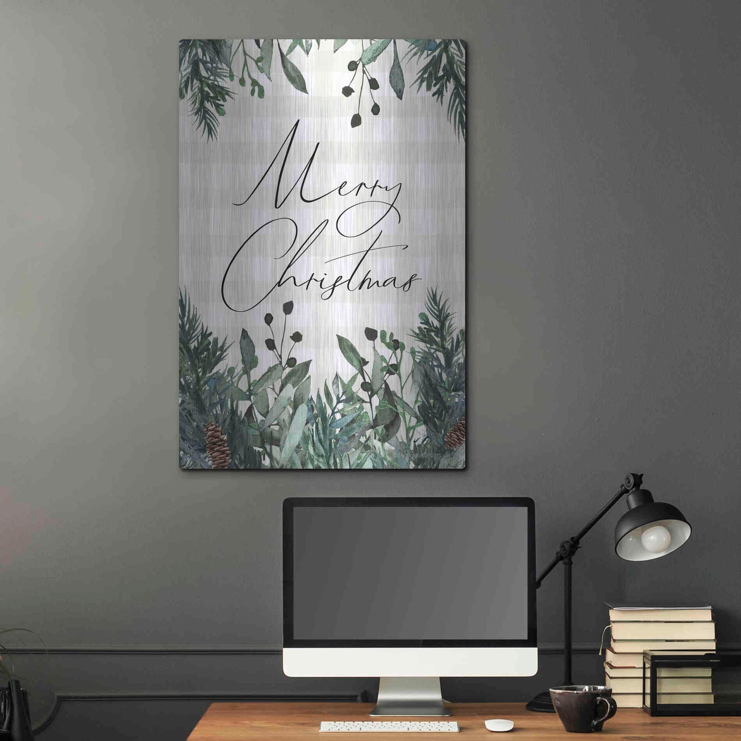 Luxe Metal Art 'Merry Christmas Plaid' by Lady Louise Designs, Metal Wall Art,24x36