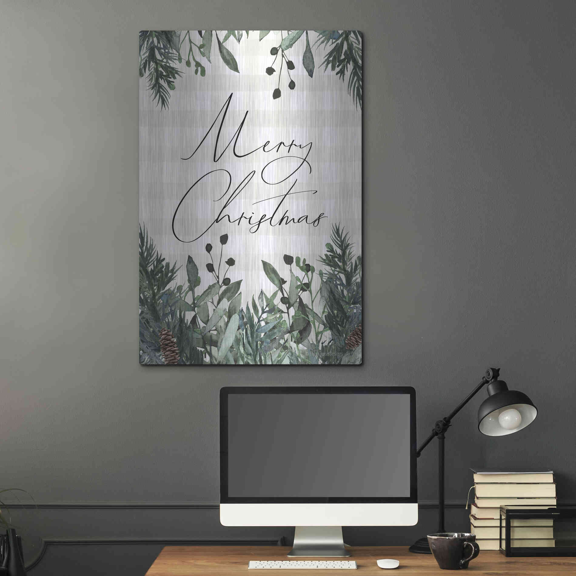 Luxe Metal Art 'Merry Christmas Plaid' by Lady Louise Designs, Metal Wall Art,24x36