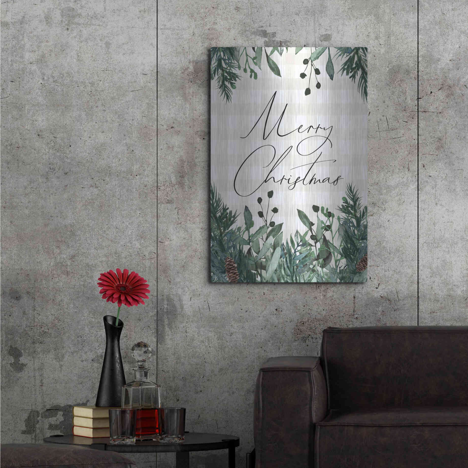 Luxe Metal Art 'Merry Christmas Plaid' by Lady Louise Designs, Metal Wall Art,24x36