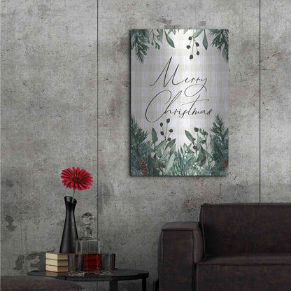 Luxe Metal Art 'Merry Christmas Plaid' by Lady Louise Designs, Metal Wall Art,24x36