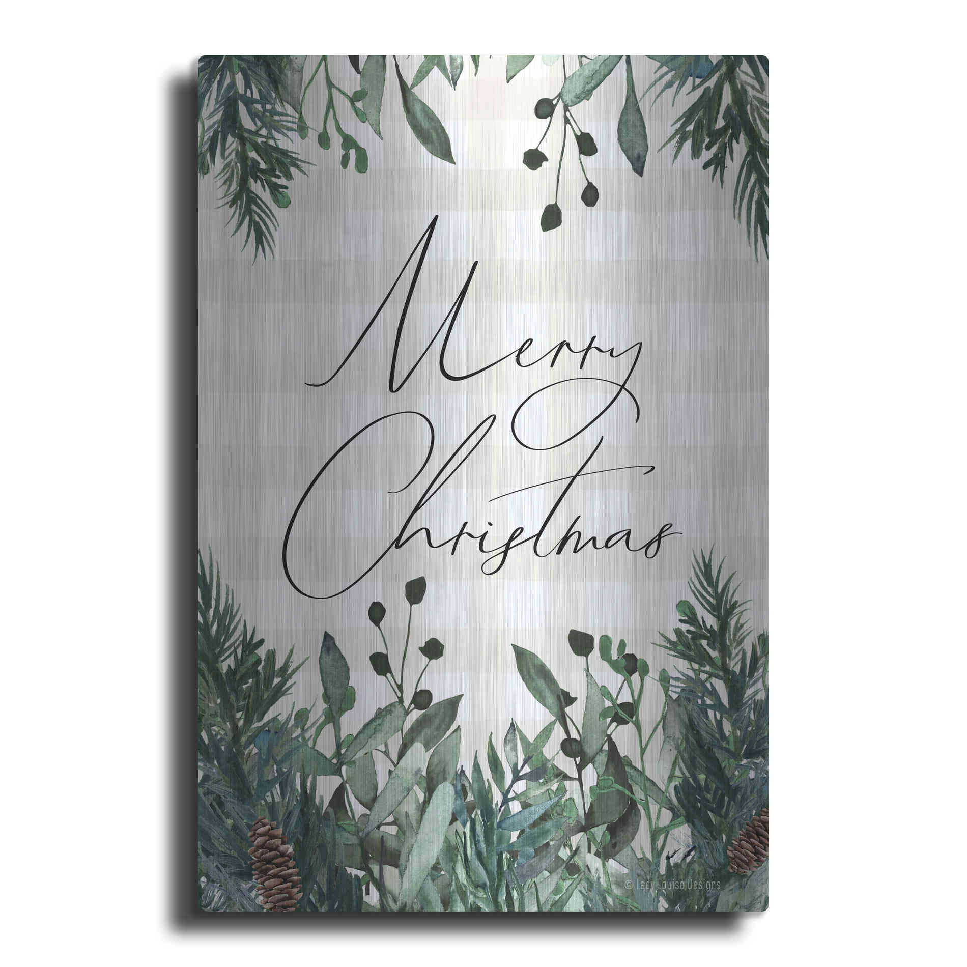 Luxe Metal Art 'Merry Christmas Plaid' by Lady Louise Designs, Metal Wall Art