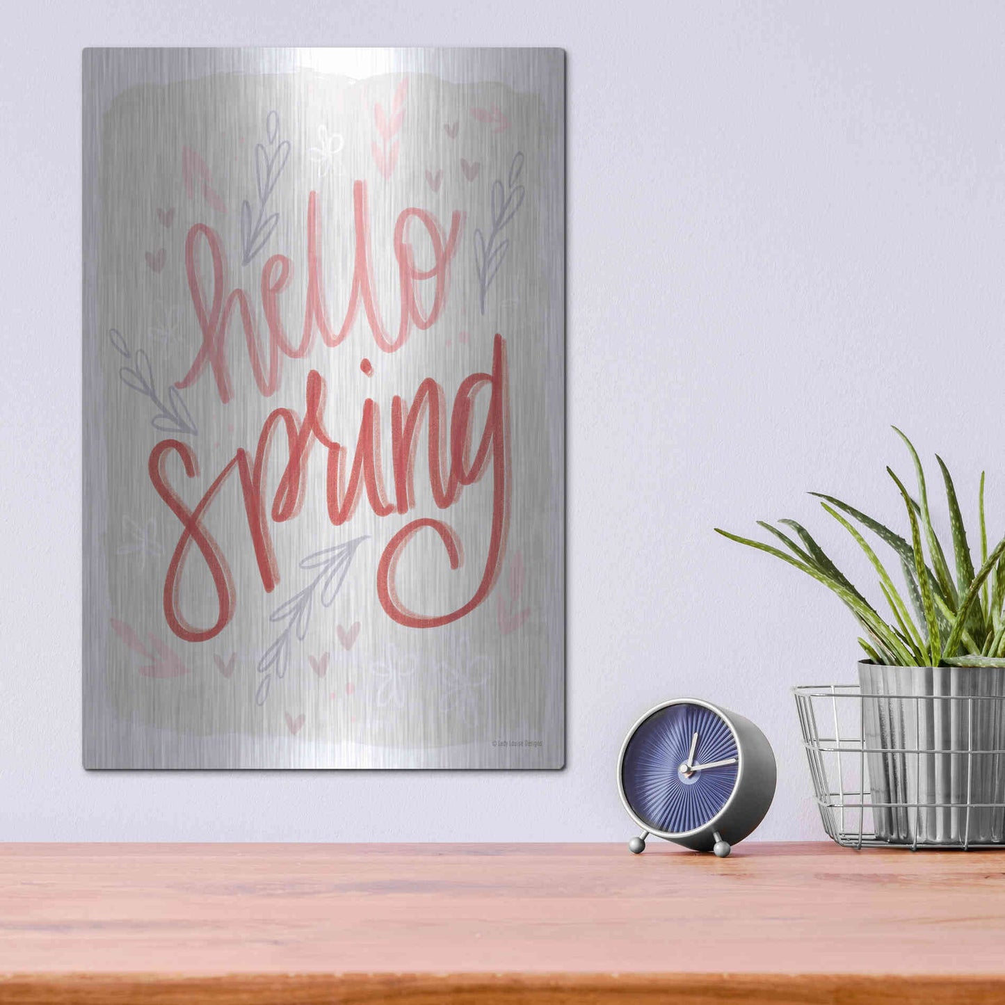 Luxe Metal Art 'Hello Spring' by Lady Louise Designs, Metal Wall Art,12x16