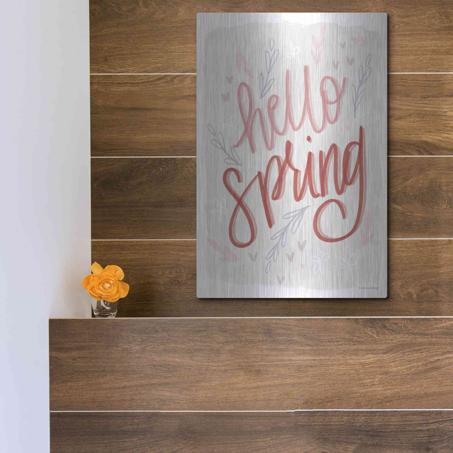 Luxe Metal Art 'Hello Spring' by Lady Louise Designs, Metal Wall Art,12x16