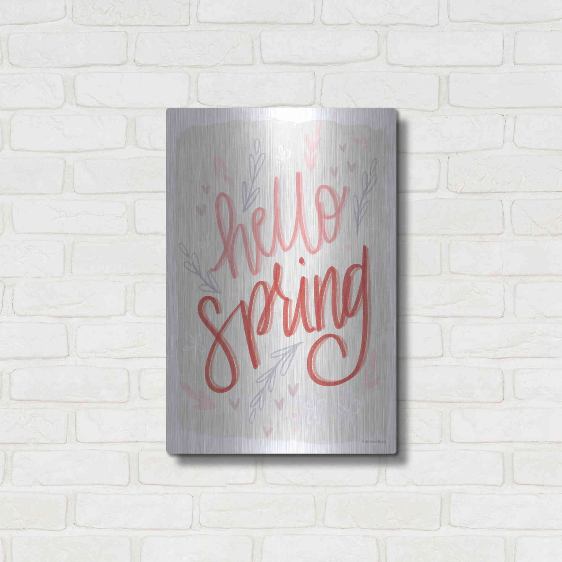 Luxe Metal Art 'Hello Spring' by Lady Louise Designs, Metal Wall Art,16x24