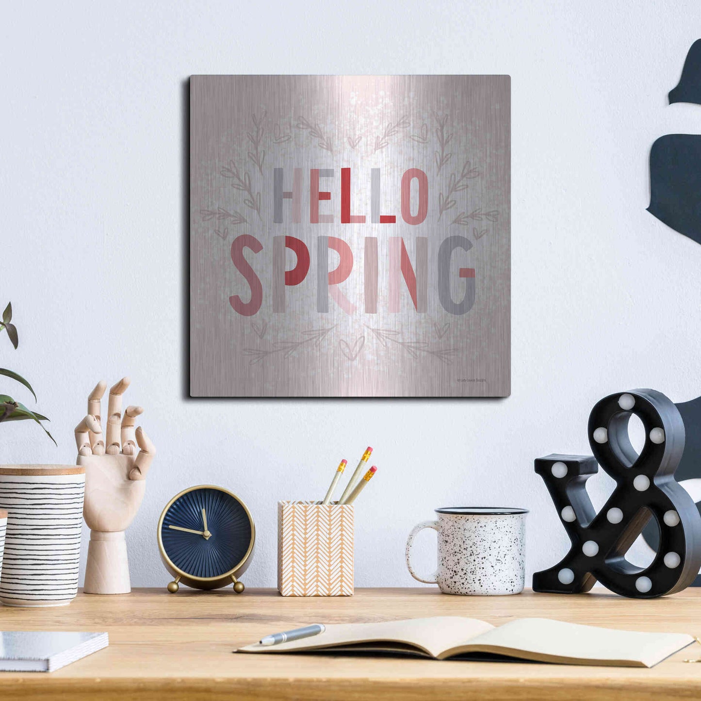 Luxe Metal Art 'Hello Spring Pink' by Lady Louise Designs, Metal Wall Art,12x12