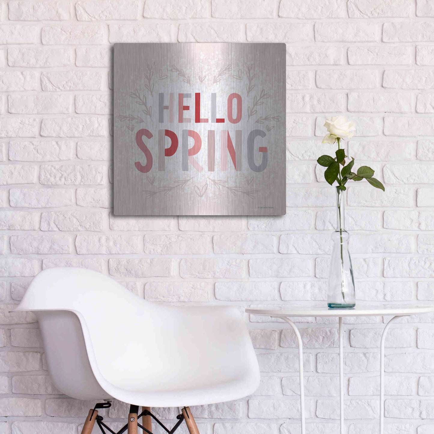 Luxe Metal Art 'Hello Spring Pink' by Lady Louise Designs, Metal Wall Art,24x24