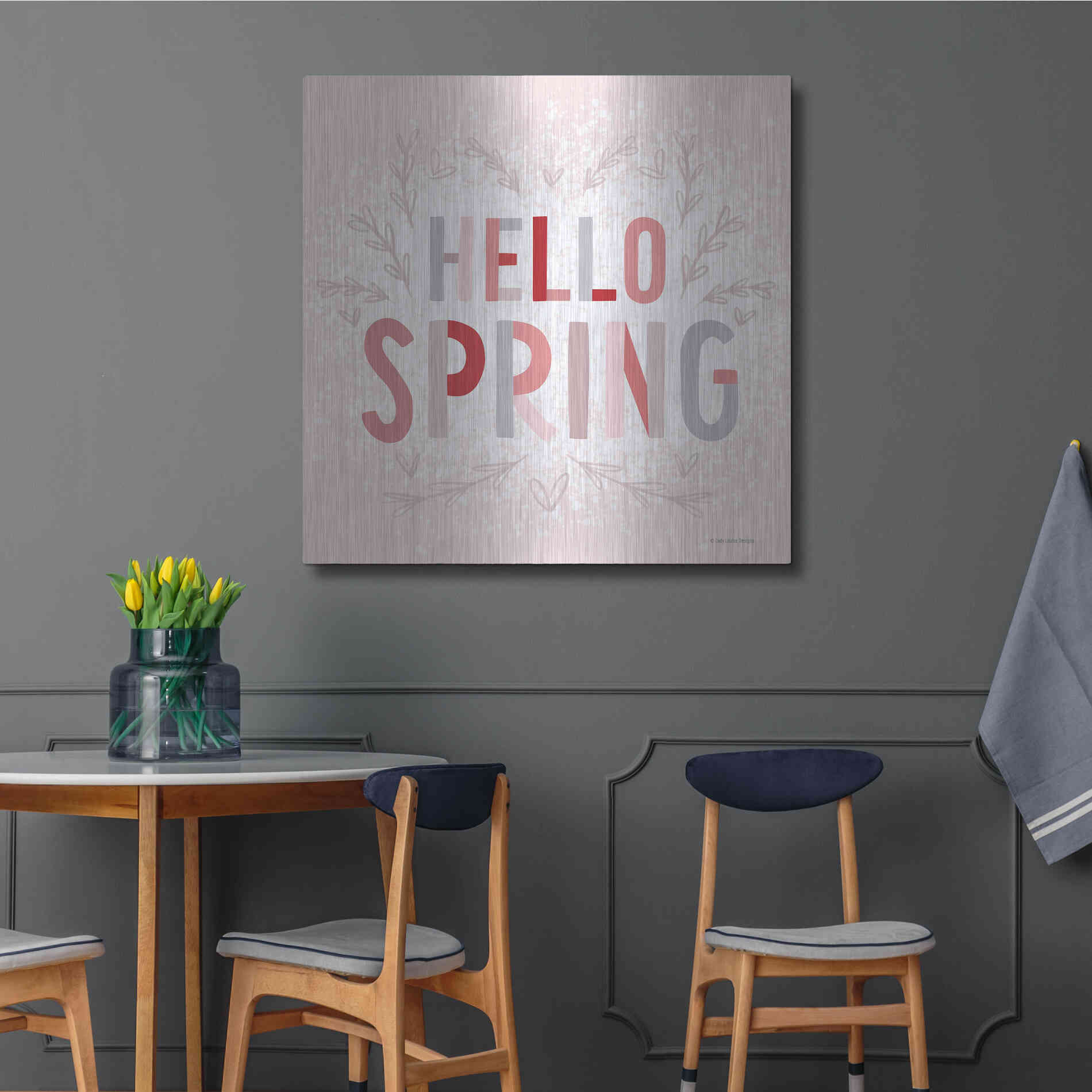 Luxe Metal Art 'Hello Spring Pink' by Lady Louise Designs, Metal Wall Art,36x36