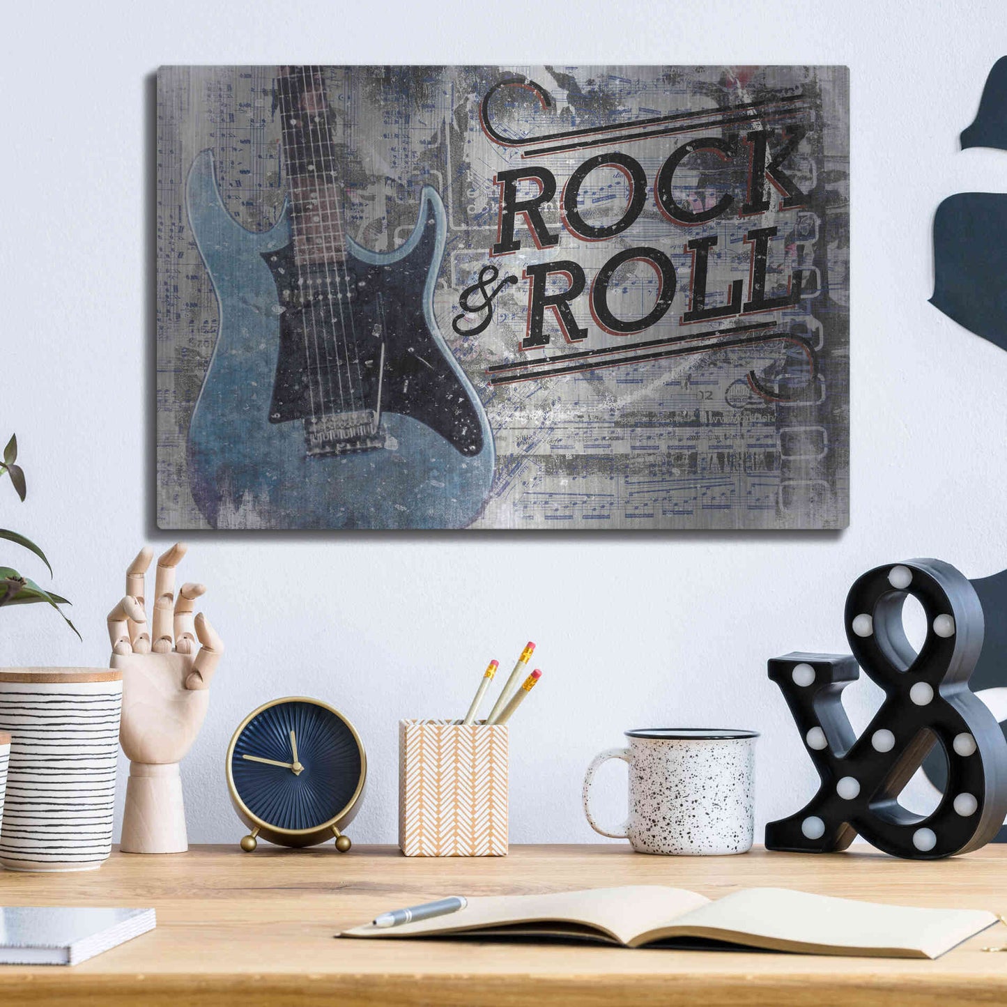 Luxe Metal Art 'Rock & Roll Guitar' by Cloverfield & Co, Metal Wall Art,16x12