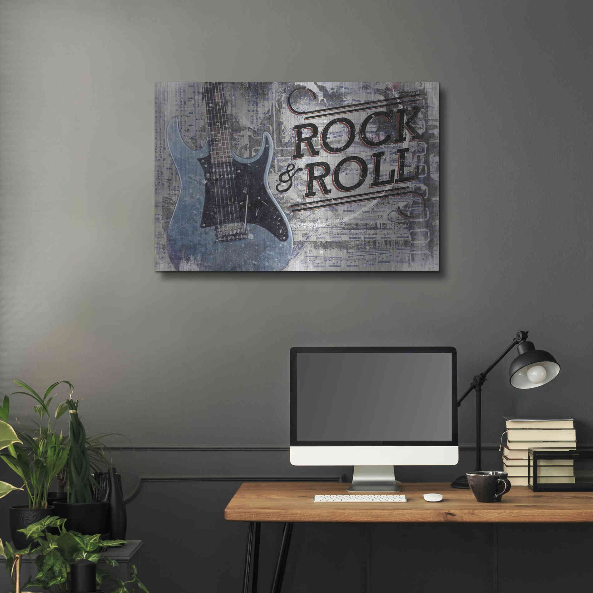 Luxe Metal Art 'Rock & Roll Guitar' by Cloverfield & Co, Metal Wall Art,36x24