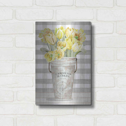 Luxe Metal Art 'Yellow Tulips II' by Cindy Jacobs, Metal Wall Art,12x16