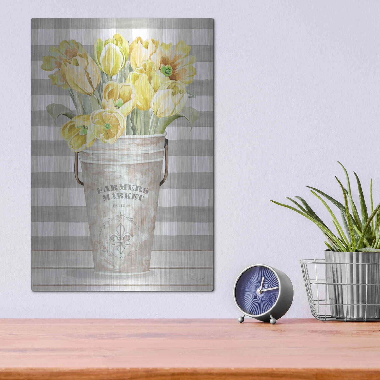 Luxe Metal Art 'Yellow Tulips II' by Cindy Jacobs, Metal Wall Art,12x16