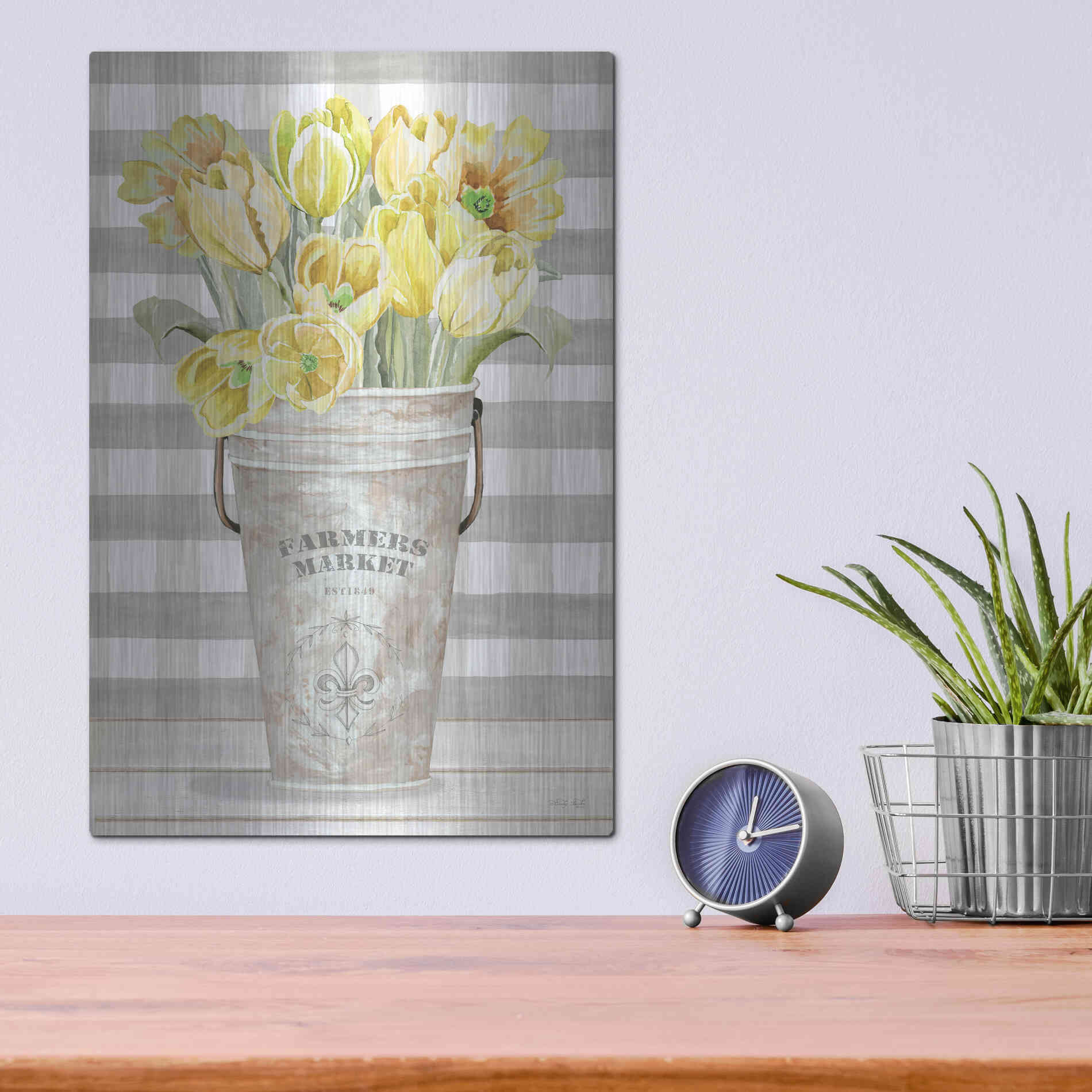Luxe Metal Art 'Yellow Tulips II' by Cindy Jacobs, Metal Wall Art,12x16