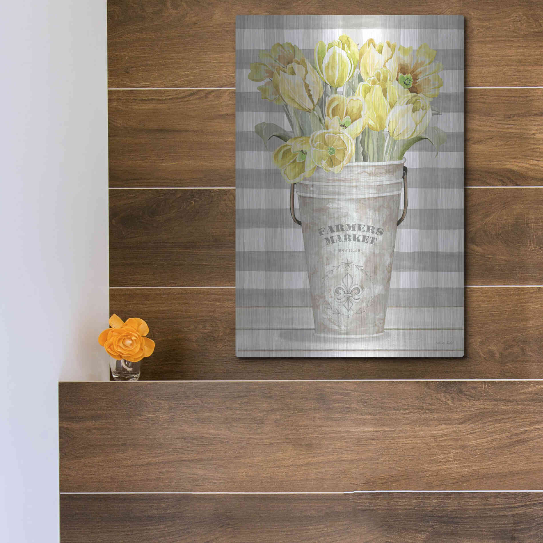 Luxe Metal Art 'Yellow Tulips II' by Cindy Jacobs, Metal Wall Art,12x16