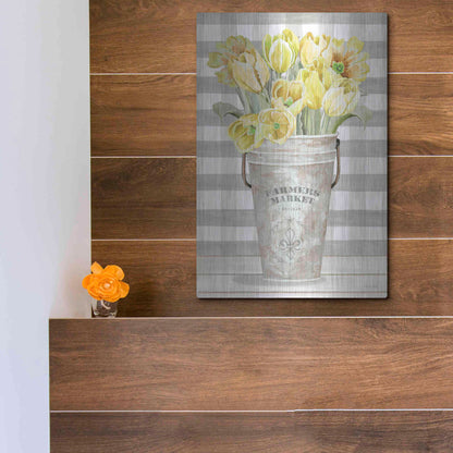 Luxe Metal Art 'Yellow Tulips II' by Cindy Jacobs, Metal Wall Art,12x16