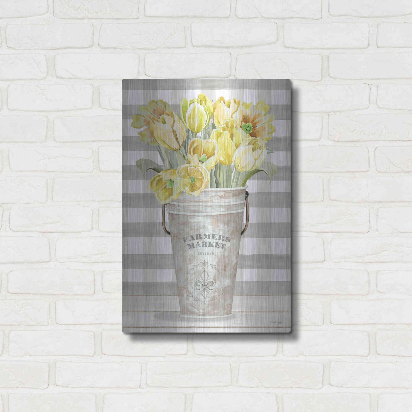 Luxe Metal Art 'Yellow Tulips II' by Cindy Jacobs, Metal Wall Art,16x24