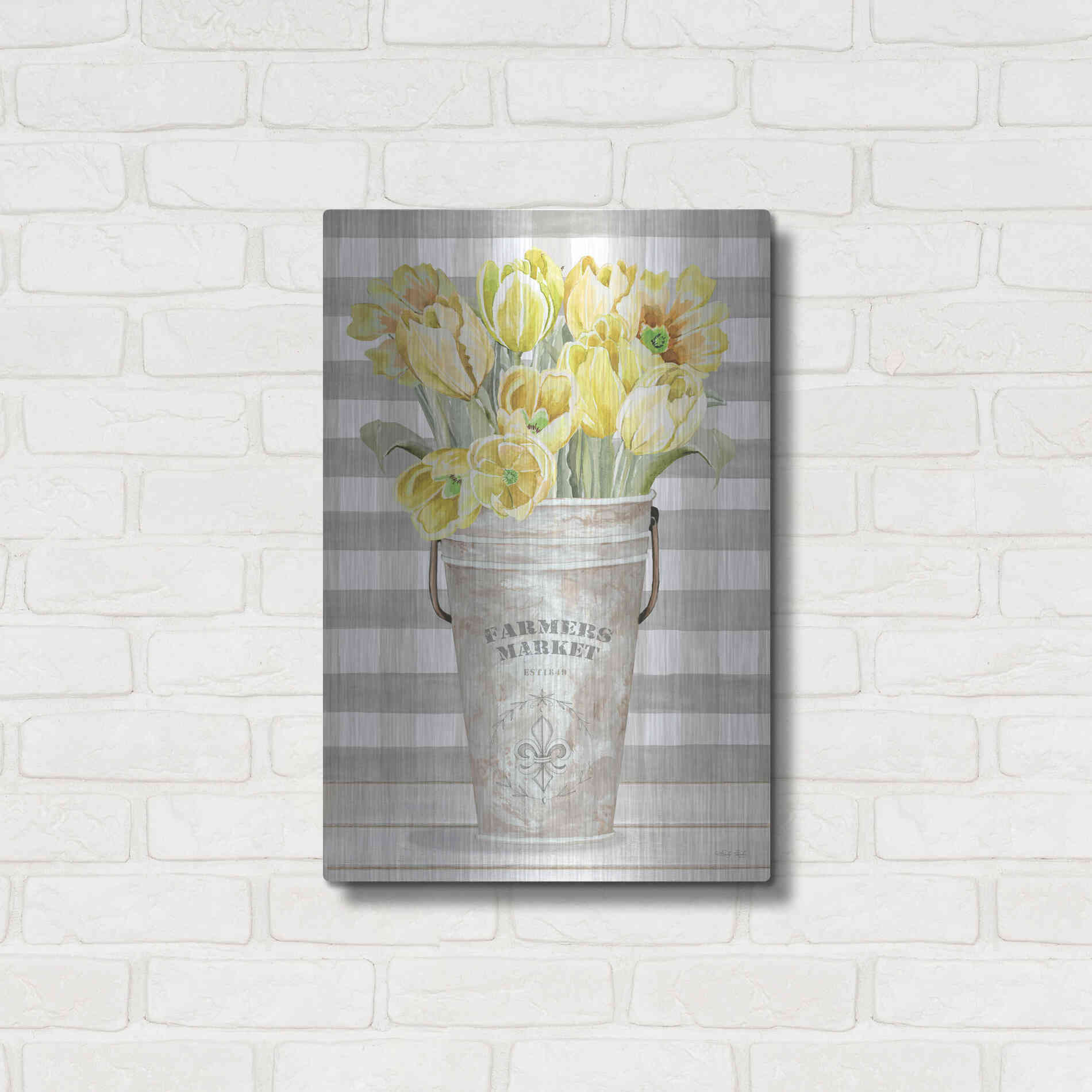 Luxe Metal Art 'Yellow Tulips II' by Cindy Jacobs, Metal Wall Art,16x24