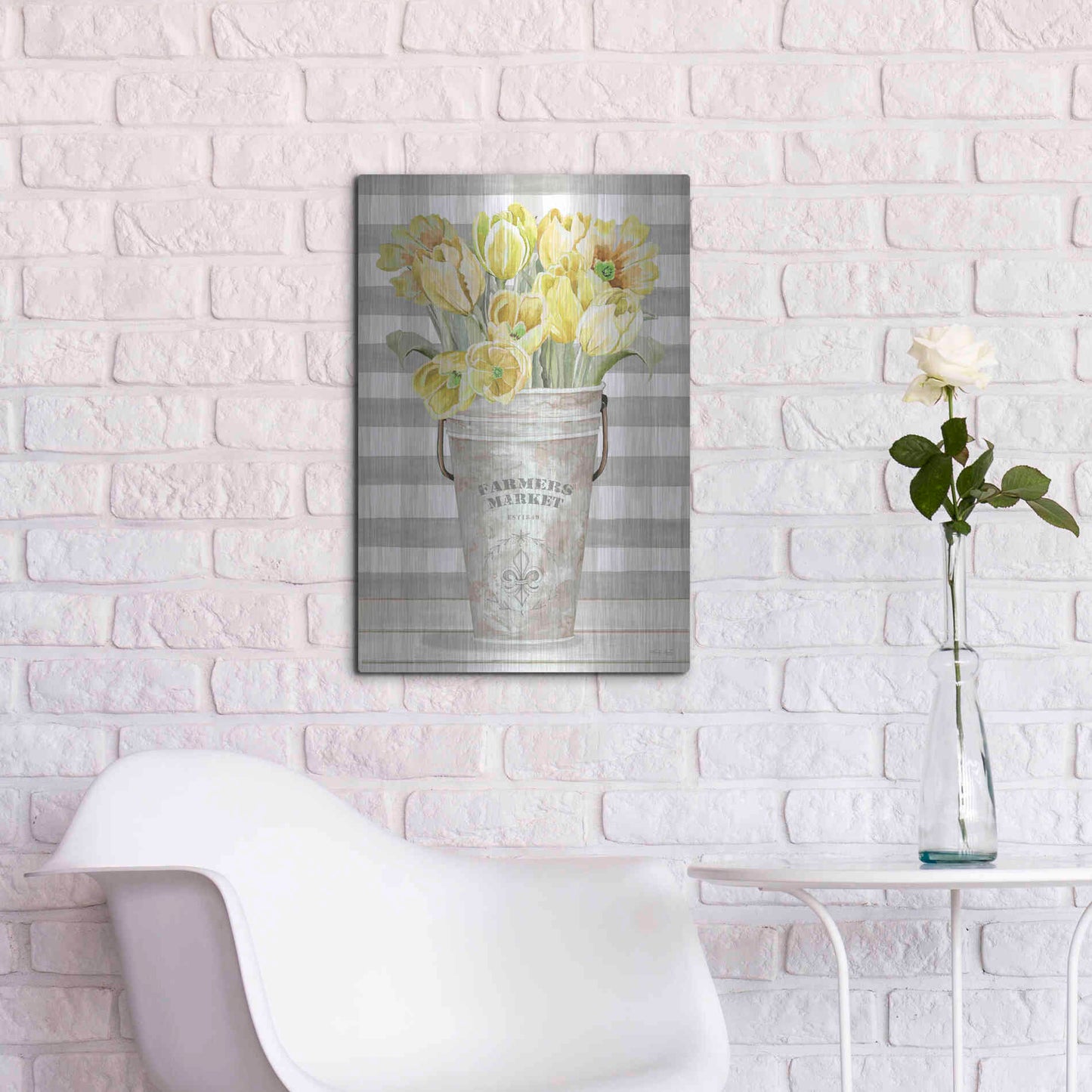 Luxe Metal Art 'Yellow Tulips II' by Cindy Jacobs, Metal Wall Art,16x24