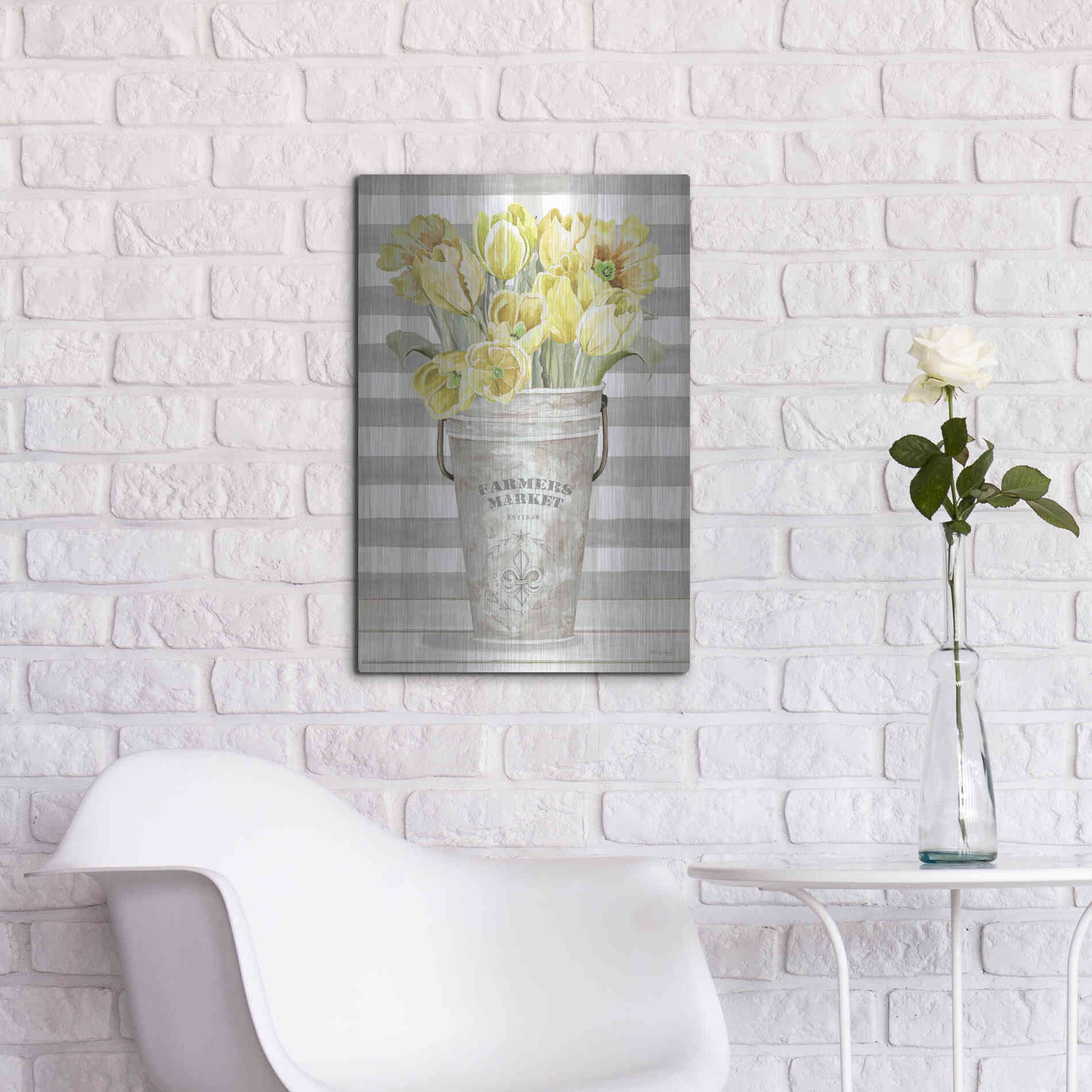 Luxe Metal Art 'Yellow Tulips II' by Cindy Jacobs, Metal Wall Art,16x24