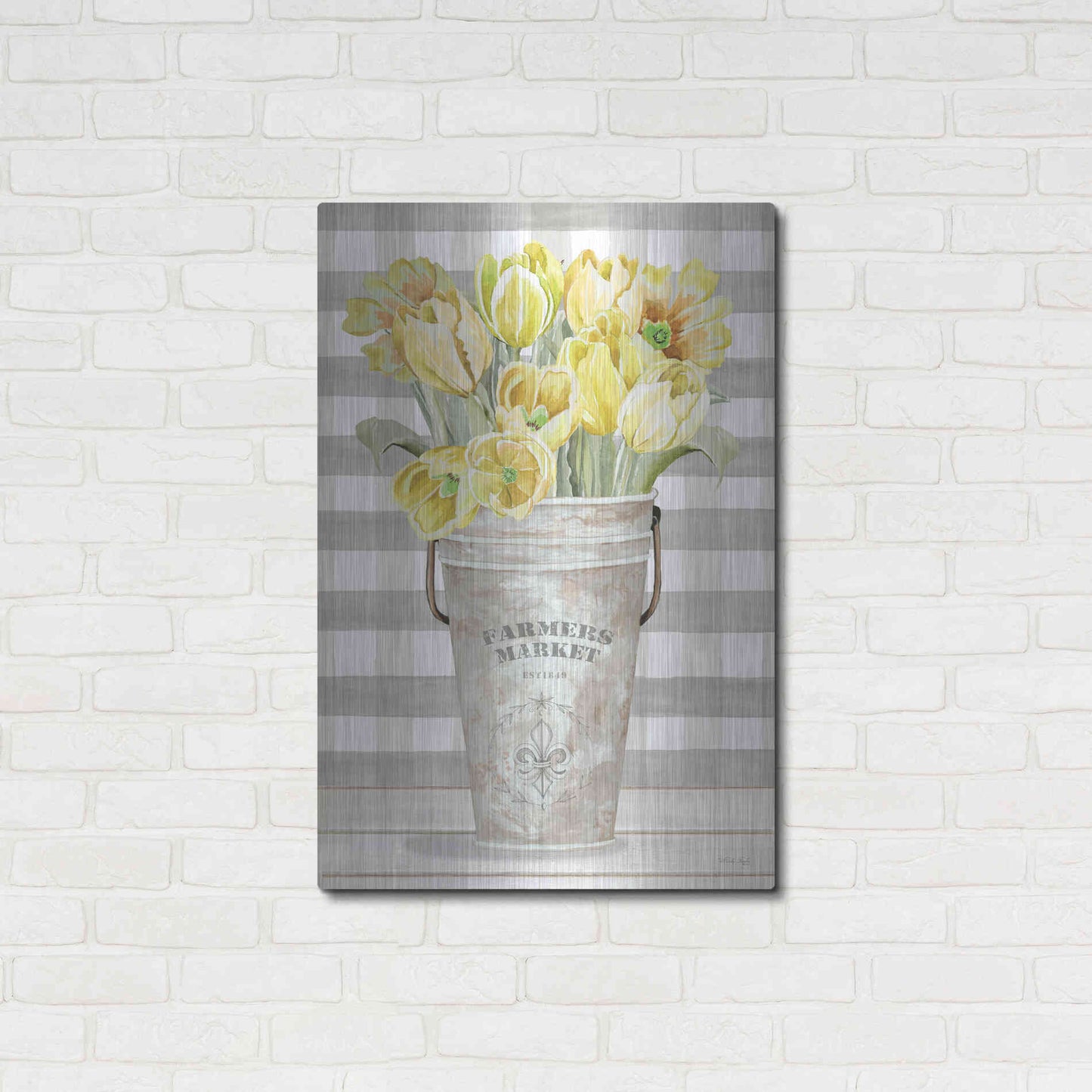 Luxe Metal Art 'Yellow Tulips II' by Cindy Jacobs, Metal Wall Art,24x36